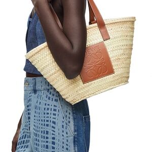 Loewe medium basket bag in palm leaf and calfskin